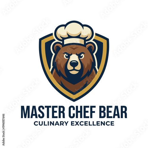 This logo features a strong bear wearing a chef's hat, signifying culinary excellence, ideal for a restaurant or food-related business aiming to impress customers.