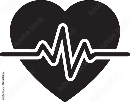 Healthy Heartbeat: A stark black and white depiction of a heart, interwoven with the dynamic rhythm of a heartbeat, symbolizing vitality and well-being. AI Generated