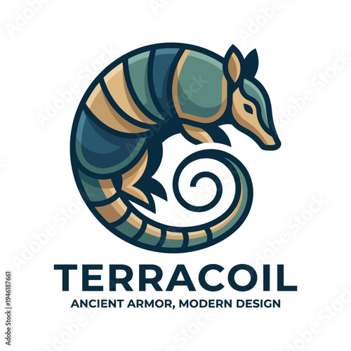 This intriguing logo features a stylized armadillo with an intricate design, merging ancient armor aesthetics with a contemporary artistic flair.