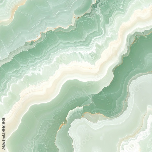 Abstract Swirling Green and White Marble Texture Background.