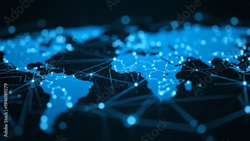 Global Network Connections Digital World Map Futuristic Technology.