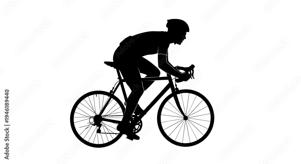 Fototapeta premium Silhouette of a cyclist on a road bike, isolated on white background.