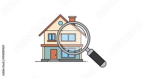 Magnifying glass over house, searching for home, real estate inspection concept