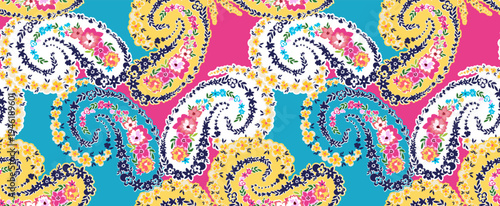 Hand draw floral paisley pattern. Seamless abstract flowers pattern design