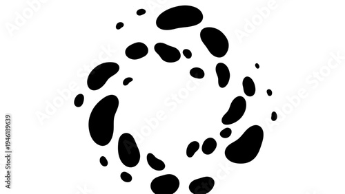 Abstract black ink splashes forming a circular pattern.