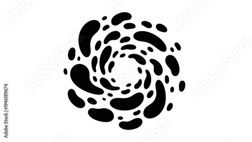 Abstract Black Swirl of Organic Shapes on White Background.