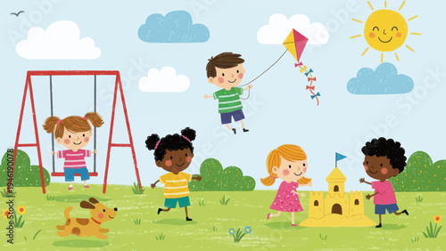 Children playing together on a sunny day at the playground.