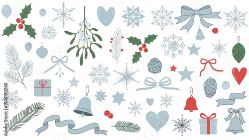 Christmas and New Year Holiday Decorations Collection.