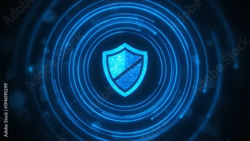 Abstract Blue Digital Shield Security Technology Concept.