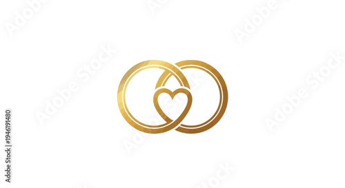 Golden Wedding Rings Intertwined with Heart Symbol.