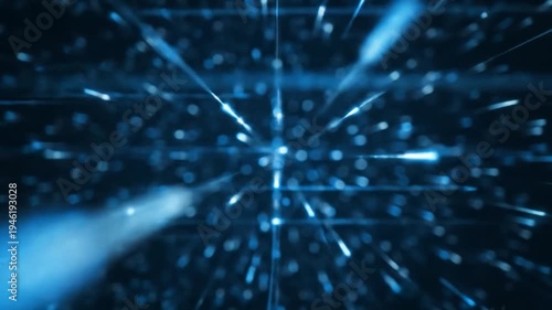 Abstract Blue Light Streaks and Particles Zooming Through Space.