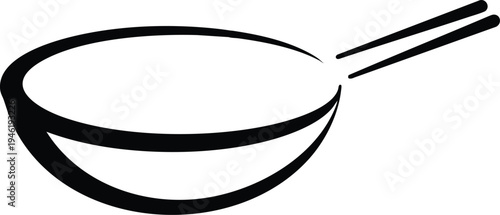 Simple Black and White Line Art of a Wok.