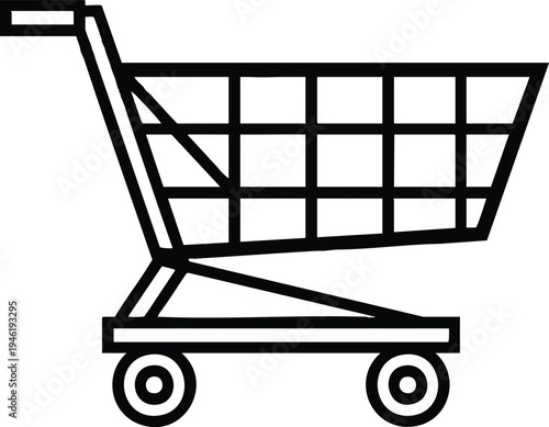 Simple Black and White Shopping Cart Icon.
