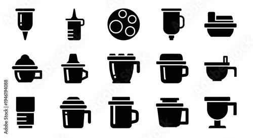 Versatile Collection of Beverage and Kitchen Container Silhouette Icons for Graphic Design and UI Elements