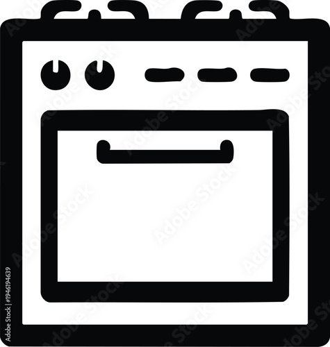 Simple Line Art Icon of a Kitchen Oven Stove.