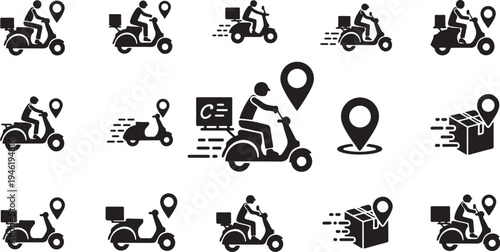 Delivery Services Icons Set with Motorcycles and Packages