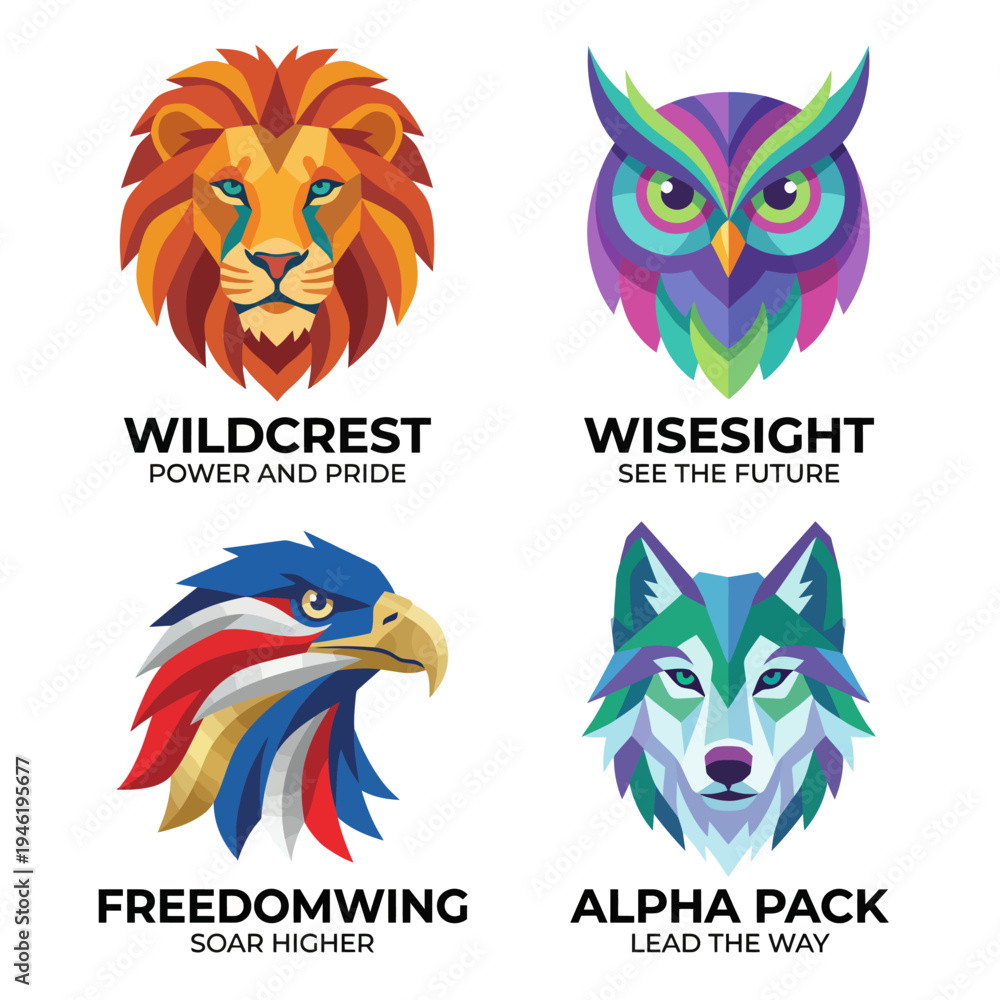 Obraz premium This logo features a majestic lion with a vibrant, colorful mane, symbolizing power, pride, and the spirit of leadership in a bold artistic style.