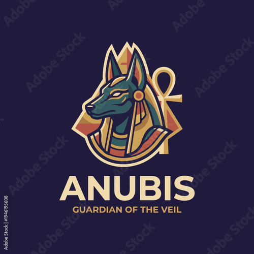 This detailed illustration showcases Anubis, the Egyptian god of the afterlife, complete with intricate motifs and a regal presence, symbolizing mystery and ancient wisdom.