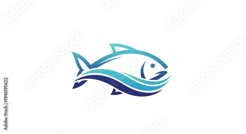 Stylized Fish Swimming Through Blue Waves Logo Design.