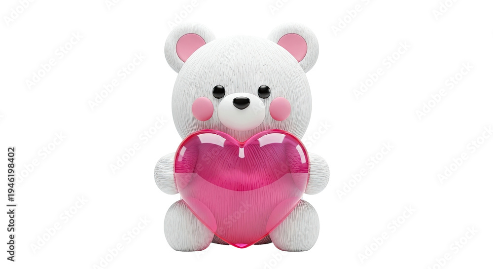 Obraz premium White teddy bear holding a pink heart