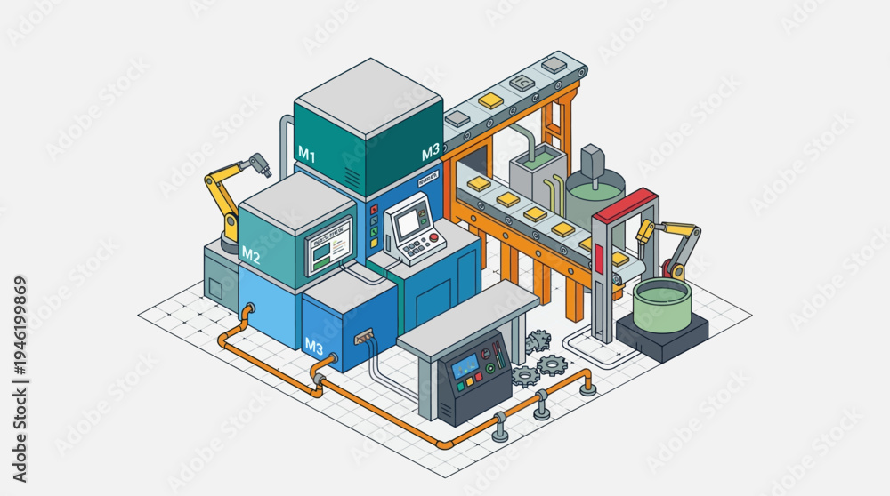 Fototapeta premium Modern Automated Industrial Production Line with Robotic Arms.