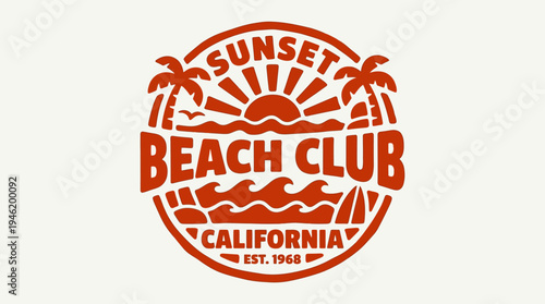 Sunset Beach Club California Est 1968 Retro Graphic Design.
