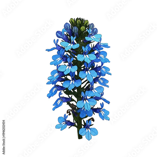Vibrant blue flower stalk vector illustration, showcasing botanical elegance and natural beauty, ideal for design projects requiring a touch of floral serenity and detailed plant life elements