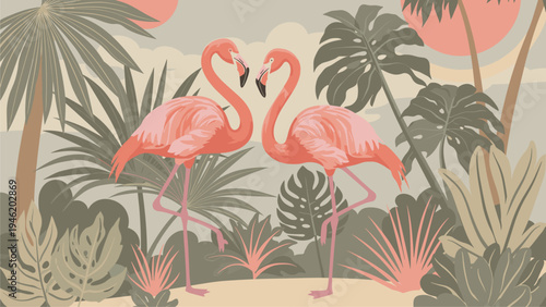 Romantic Flamingo Couple Tropical Paradise Art Print for Home Decor & Gifts