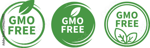 GMO-free icon set, labels, badges, stickers, symbols, emblems, stamps, lines, vectors, individual illustrations, or anything else you add. GMO-free labels for product packaging design.