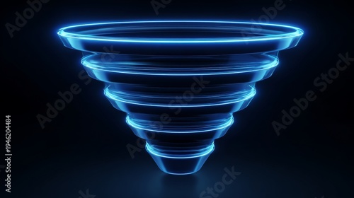 Futuristic funnel with a high-tech aesthetic and sharp lighting reflections, copy space