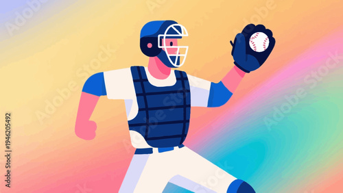 baseball player catcher. sports concept. Simple illustration reminiscent of Scandinavia. Vector illustration. (No text) colorful