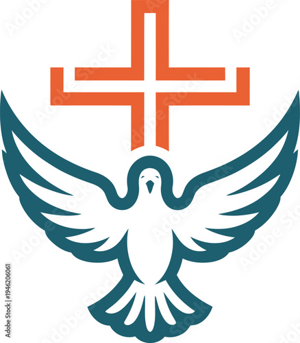Holy Spirit Dove with Christian Cross Vector Illustration for Religious Design