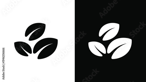 Minimalist Black and White Leaves Icon Vector Set for Nature, Eco, Organic, and Sustainable Design Projects