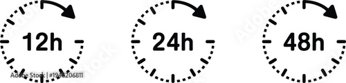 Set of 3 clock icons vector, 12h, 24h, 48h