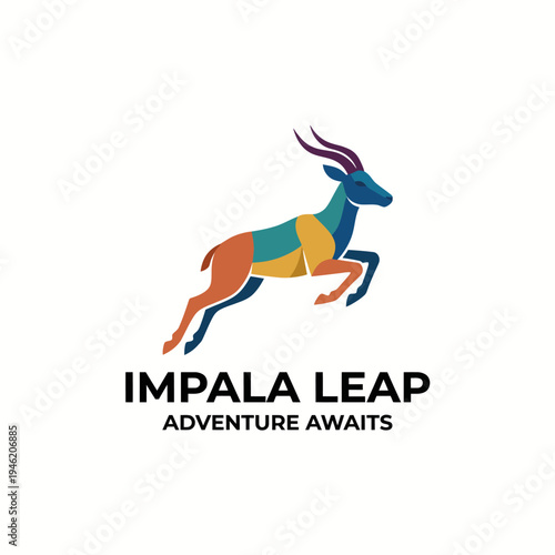 The image features a dynamic and colorful depiction of an impala in mid-leap, symbolizing adventure and freedom while capturing the essence of the wild in its artistry.