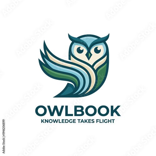 The logo features a whimsical owl with outstretched wings, symbolizing wisdom and knowledge, ideal for educational or literary brand identities.