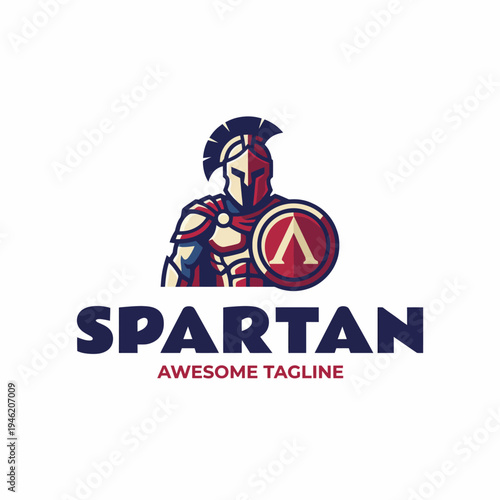 An eye-catching Spartan logo featuring a warrior in armor, complete with a helmet and shield, symbolizing strength and courage for brands and organizations.