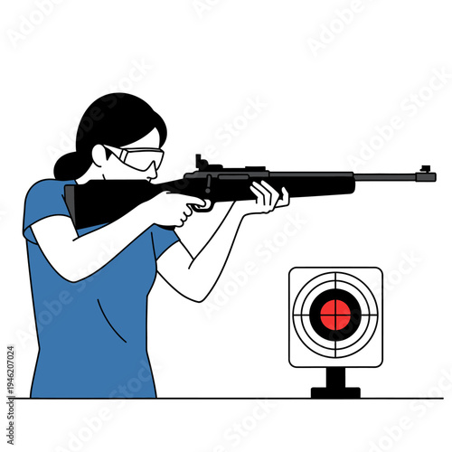 Woman aiming rifle at target, shooting sports, precision, focus, outdoor range