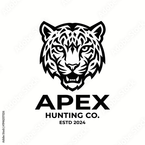 This striking black-and-white image features a fierce tiger's head, illustrating strength and ferocity that signifies dominance in the wilderness and hunting affinity.