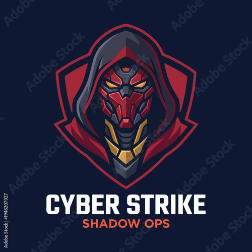 The futuristic cyber figure symbolizes the clash of technology and humanity, perfect for gaming brands wanting to capture attention through innovation and excitement.