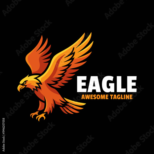 This bold illustration features a dynamic eagle in mid-flight, portraying power and freedom, perfect for branding and emblematic uses in sports or aviation.