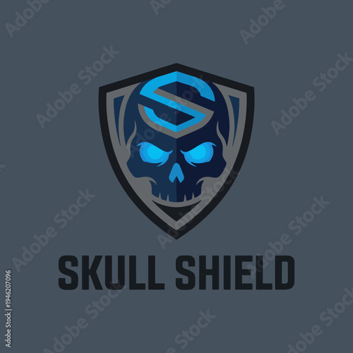 This striking logo features a blue skull within a shield design, combining elements of mystery and toughness, ideal for gaming, security, or edgy brands.