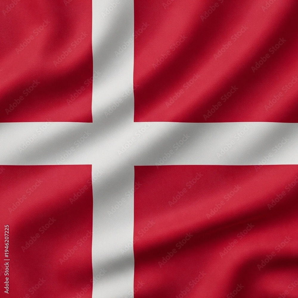 Fototapeta premium The Danish flag waving gently in the wind with its distinctive red and white cross design