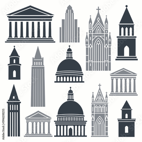 Architectural Landmarks Silhouettes Collection vector illustration
