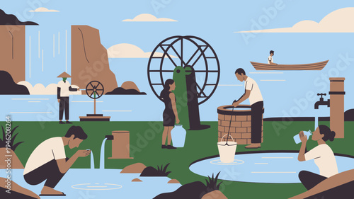 Water Resources Management Concept Art vector illustration