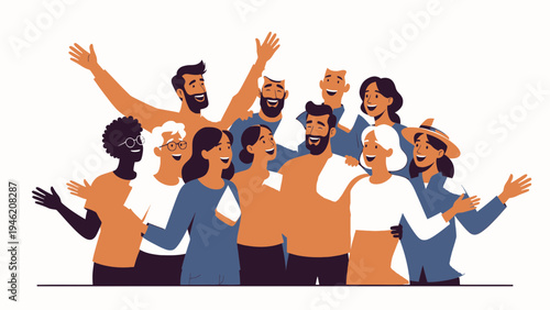 Happy Diverse Group Celebrating Together vector illustration