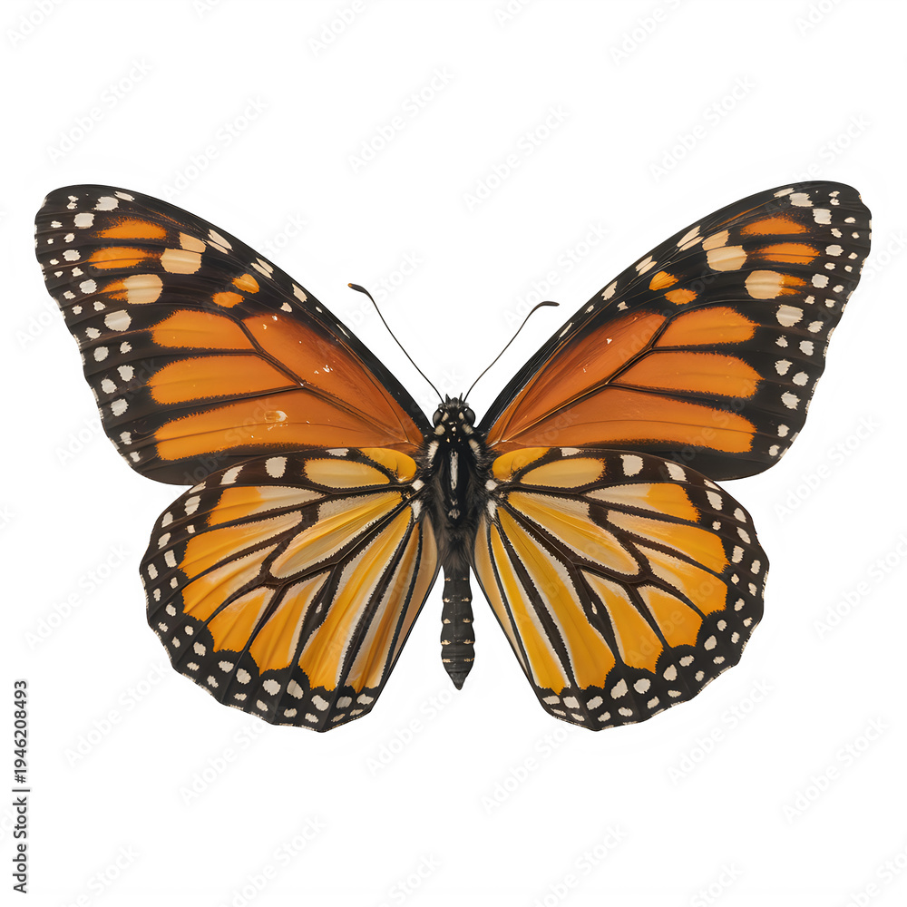 Obraz premium A large orange butterfly with black lines isolated on transparent background
