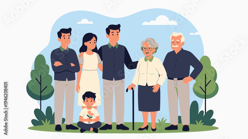 Multi Generational Family Together Outdoor vector illustration