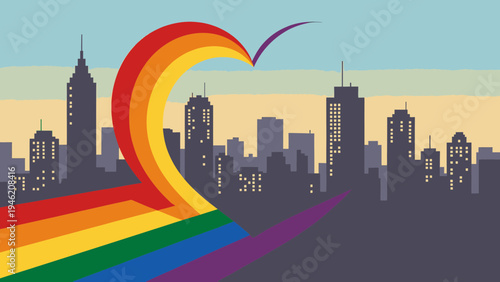 Pride Heart Over Cityscape vector illustration