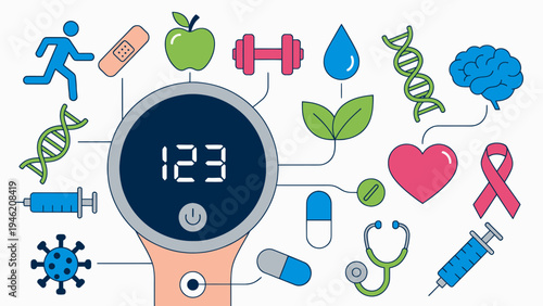 Healthy Lifestyle Concept with Blood Pressure Monitoring vector illustration